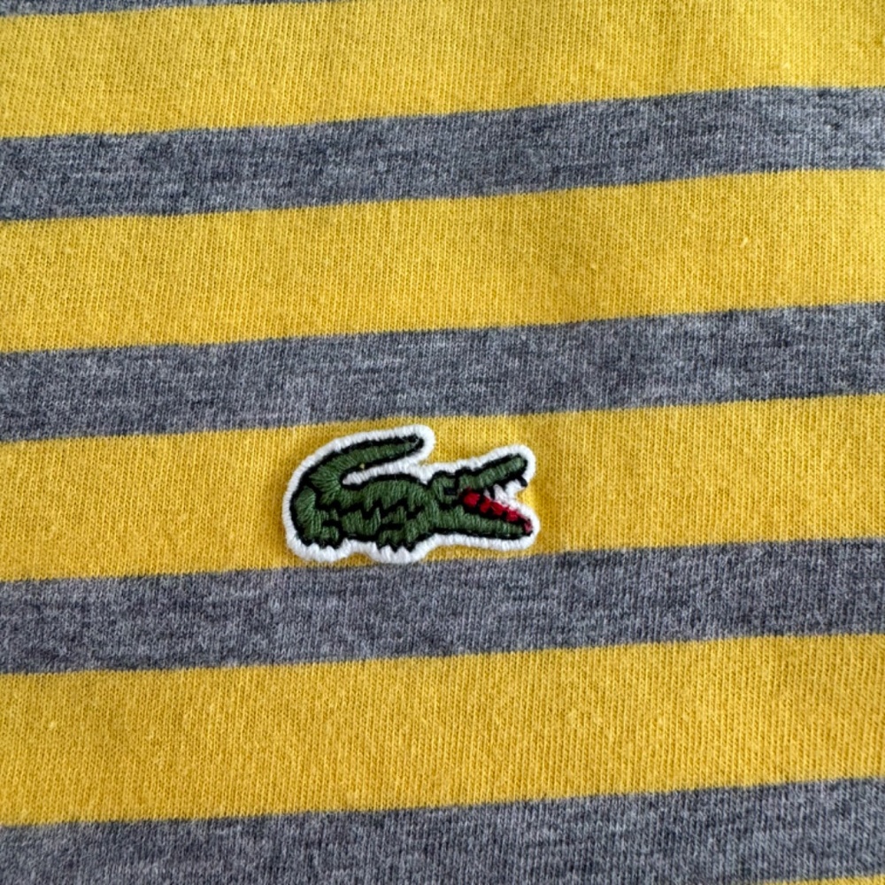 Lacoste Men's V Neck Stripe S/S T-Shirt Yellow Gray Medium - Picture 3 of 6
